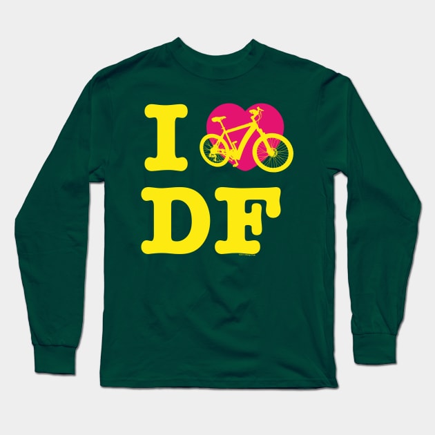 I Love Cycling DF Yellow Pink / Yo Amo andar en Bicicleta en el DF / Chilango Pride / Orgullo Chilango Graphic Long Sleeve T-Shirt by chilangopride